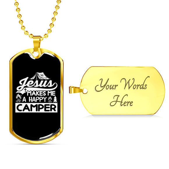 Makes Me Happy White Christian Necklace Stainless Steel or 18k Gold Dog Tag 24" - Picture 2 of 2